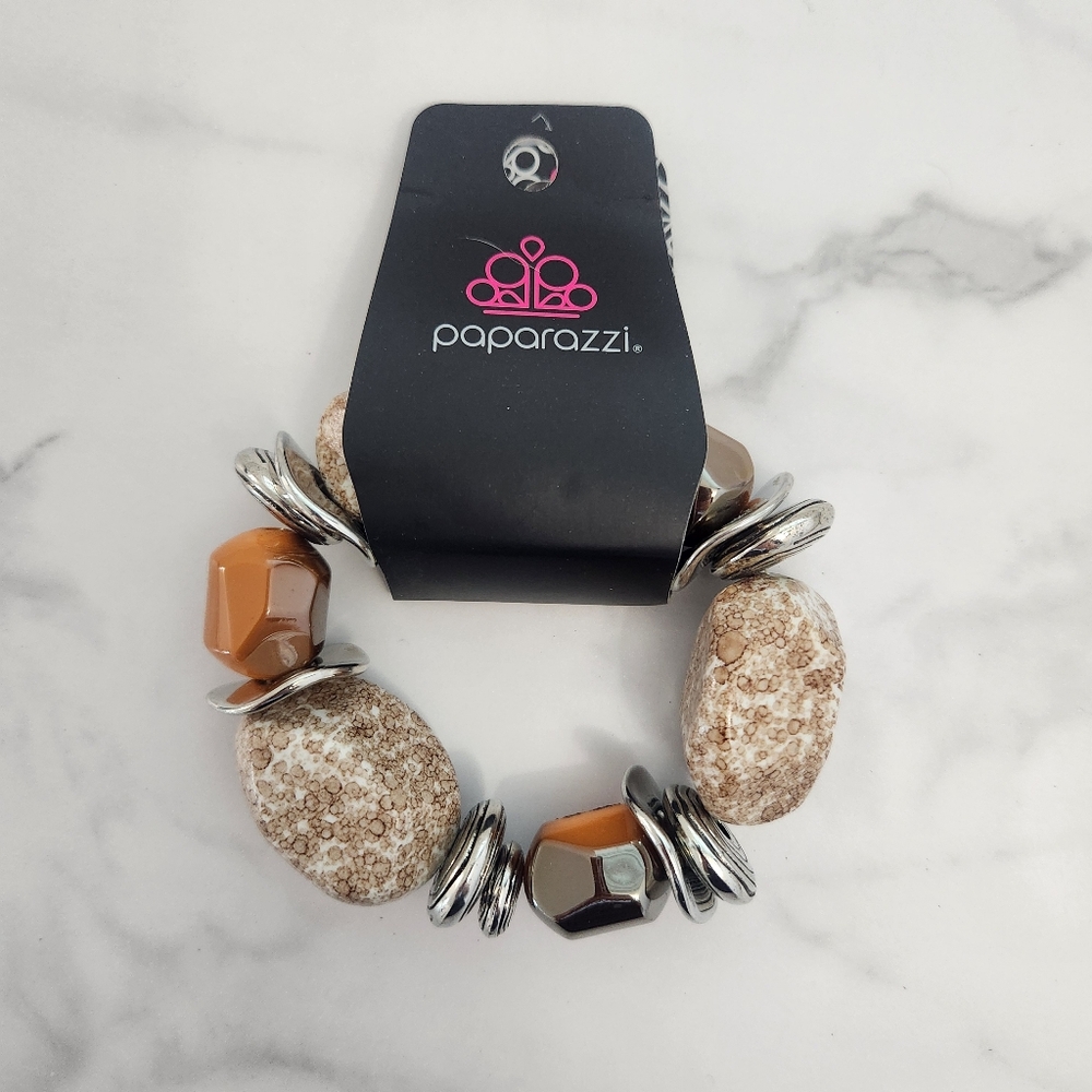Paparazzi Earthy Stone & Silver Accent Elastic Bracelet - Picture 4 of 7